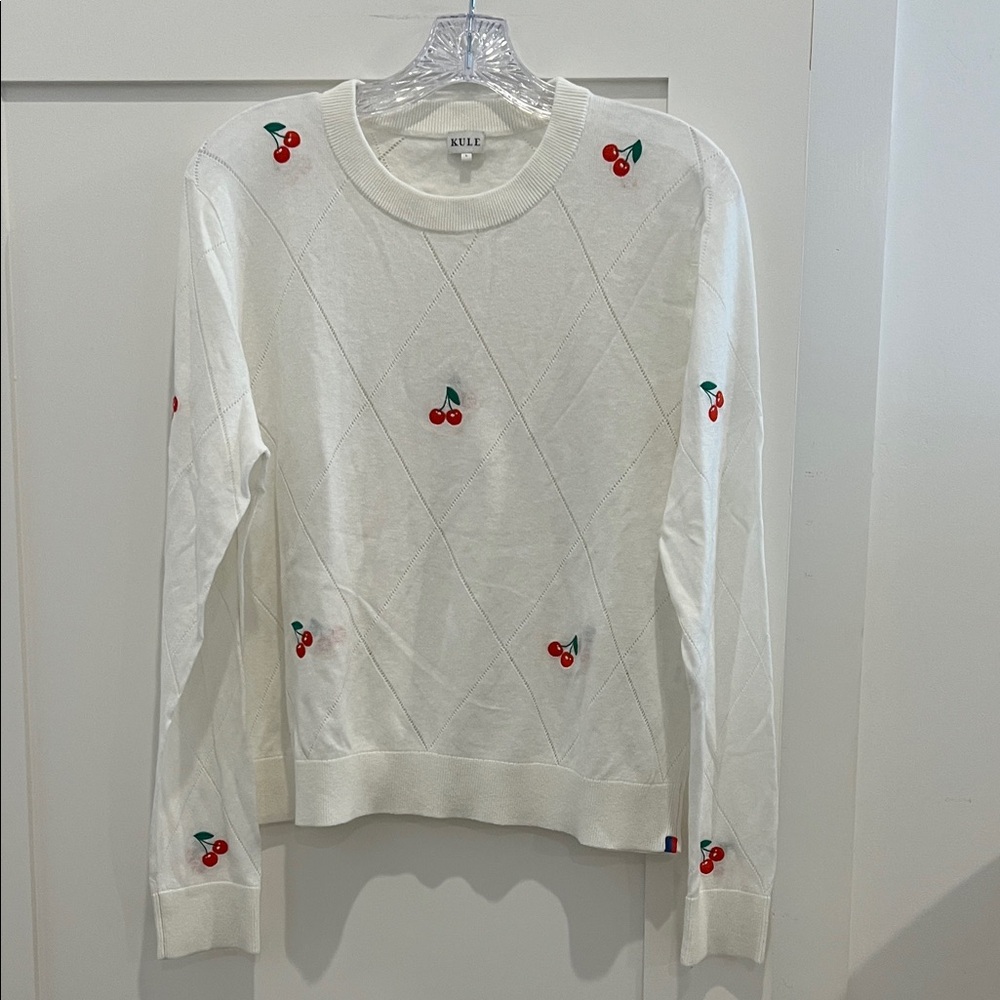 KULE White Sweater with Cherry Embroidery in excellent condition. Womens size L